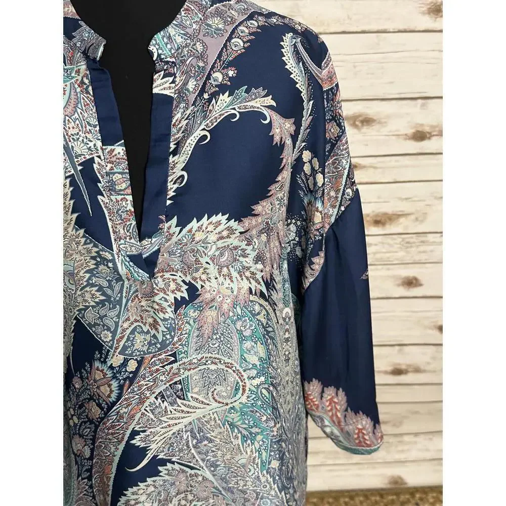 Zara multicolored satin V-neck kimono sleeve tunic Size Small - Picture 3 of 6